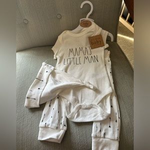 Rae Dunn baby onesie outfit with pants and hat